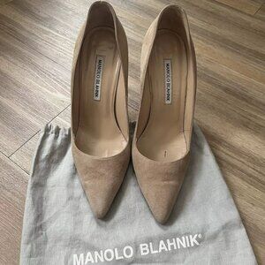 SOLD Manolo Blahnik BB Pump Stiletto 105 Leather Suede Beige Size 38 7.5 Women's
